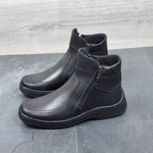 Чоловічі шкіряні зимові черевики на замку Код: Б23 чорний