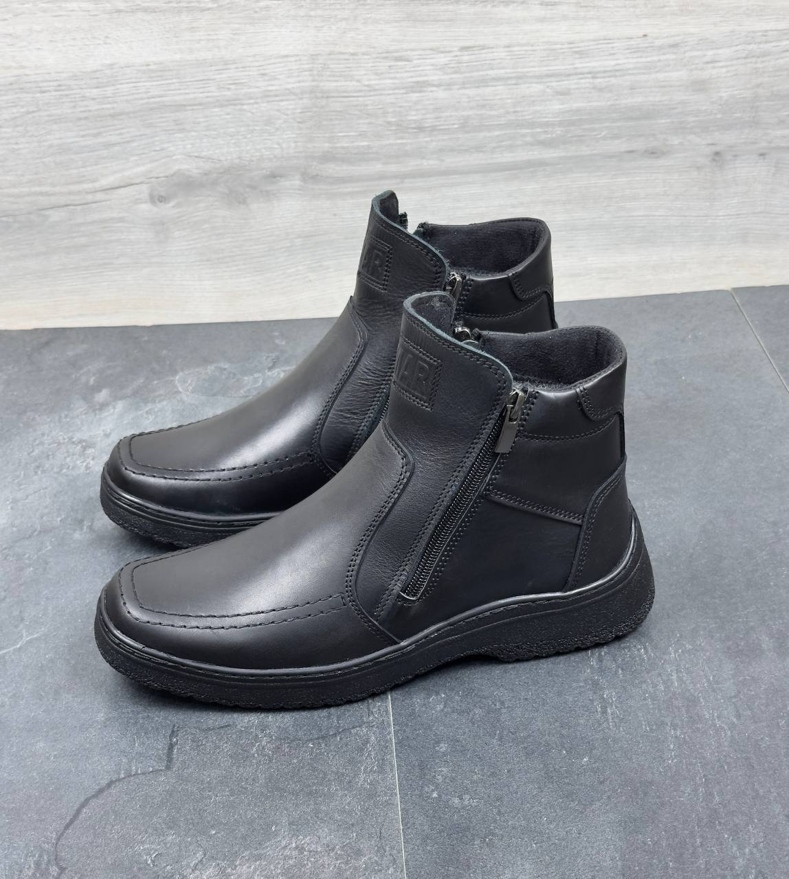 Чоловічі шкіряні зимові черевики на замку Код: Б23 чорний