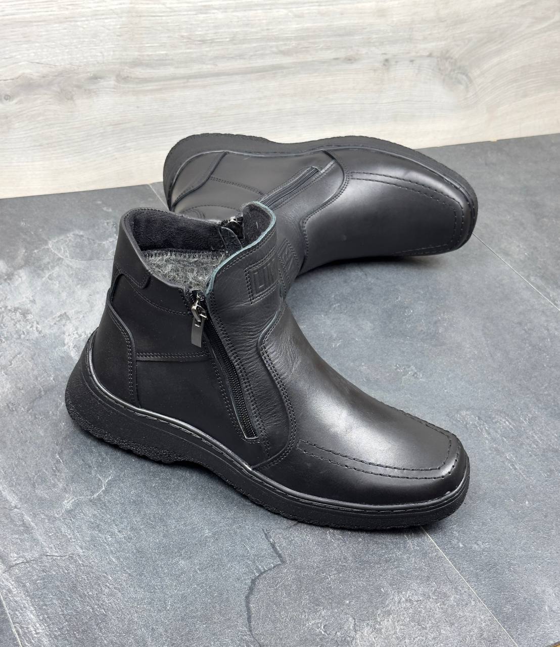 Чоловічі шкіряні зимові черевики на замку Код: Б23 чорний - Зображення 7