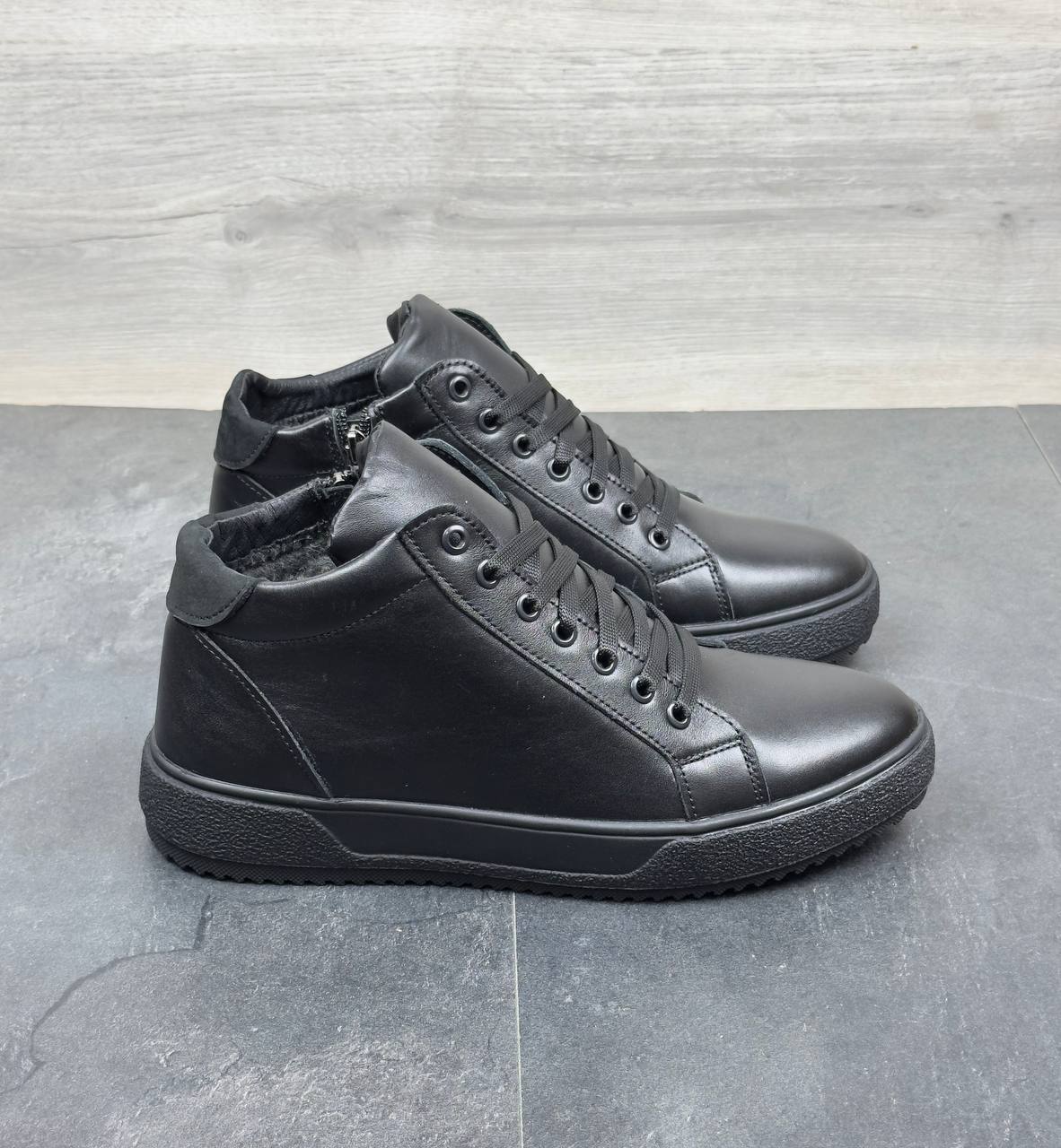 Чоловічі шкіряні зимові кеди/черевики на замку Код: 62 ч.т - Зображення 4