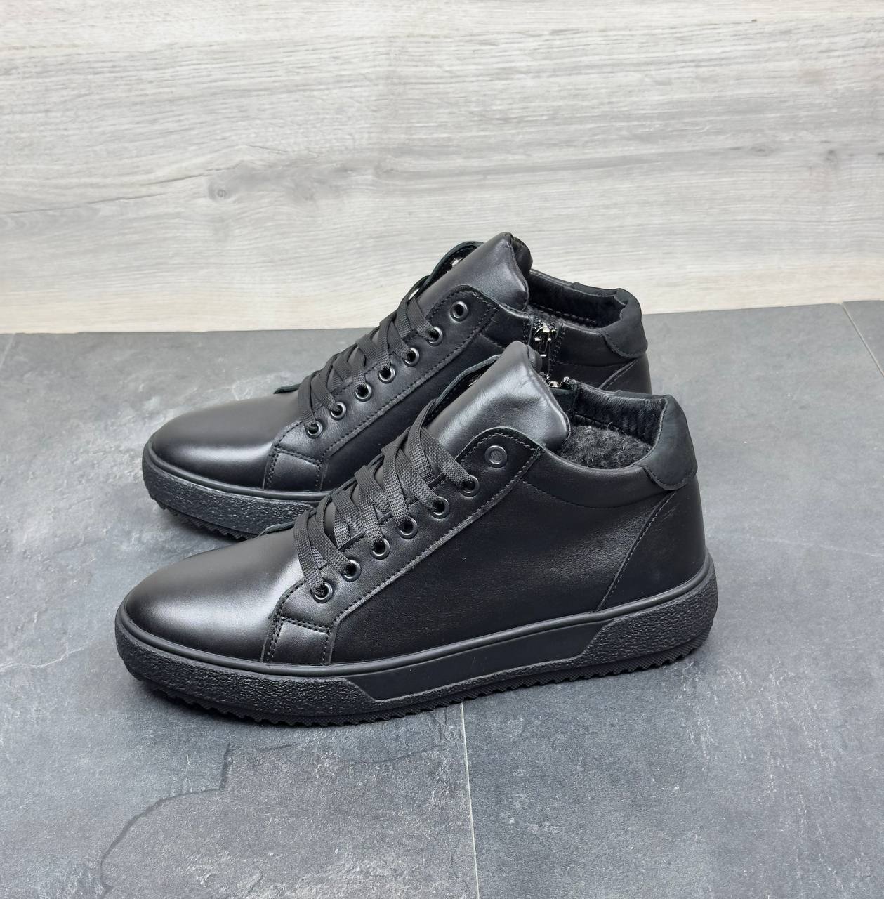 Чоловічі шкіряні зимові кеди/черевики на замку Код: 62 ч.т