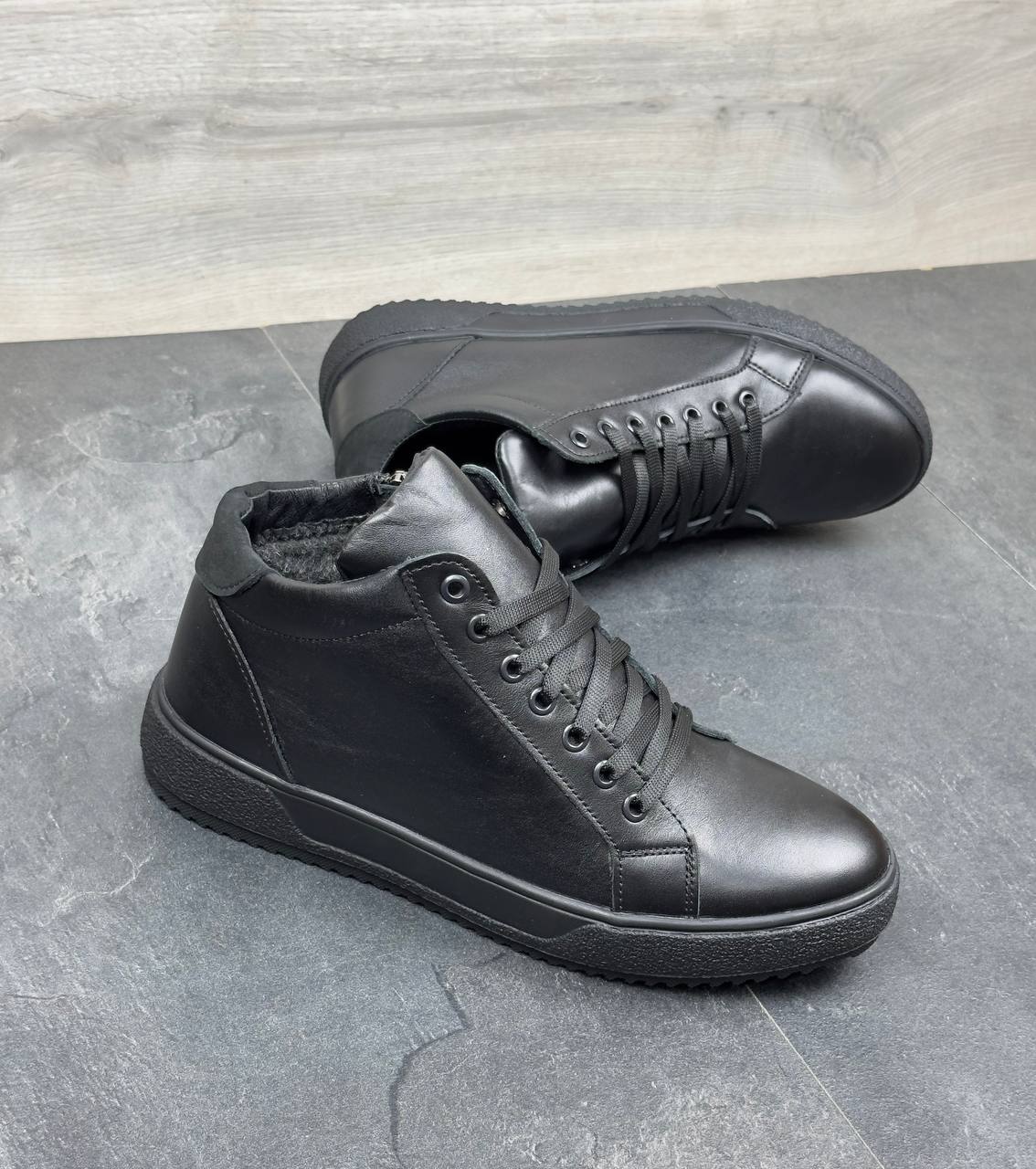 Чоловічі шкіряні зимові кеди/черевики на замку Код: 62 ч.т - Зображення 6