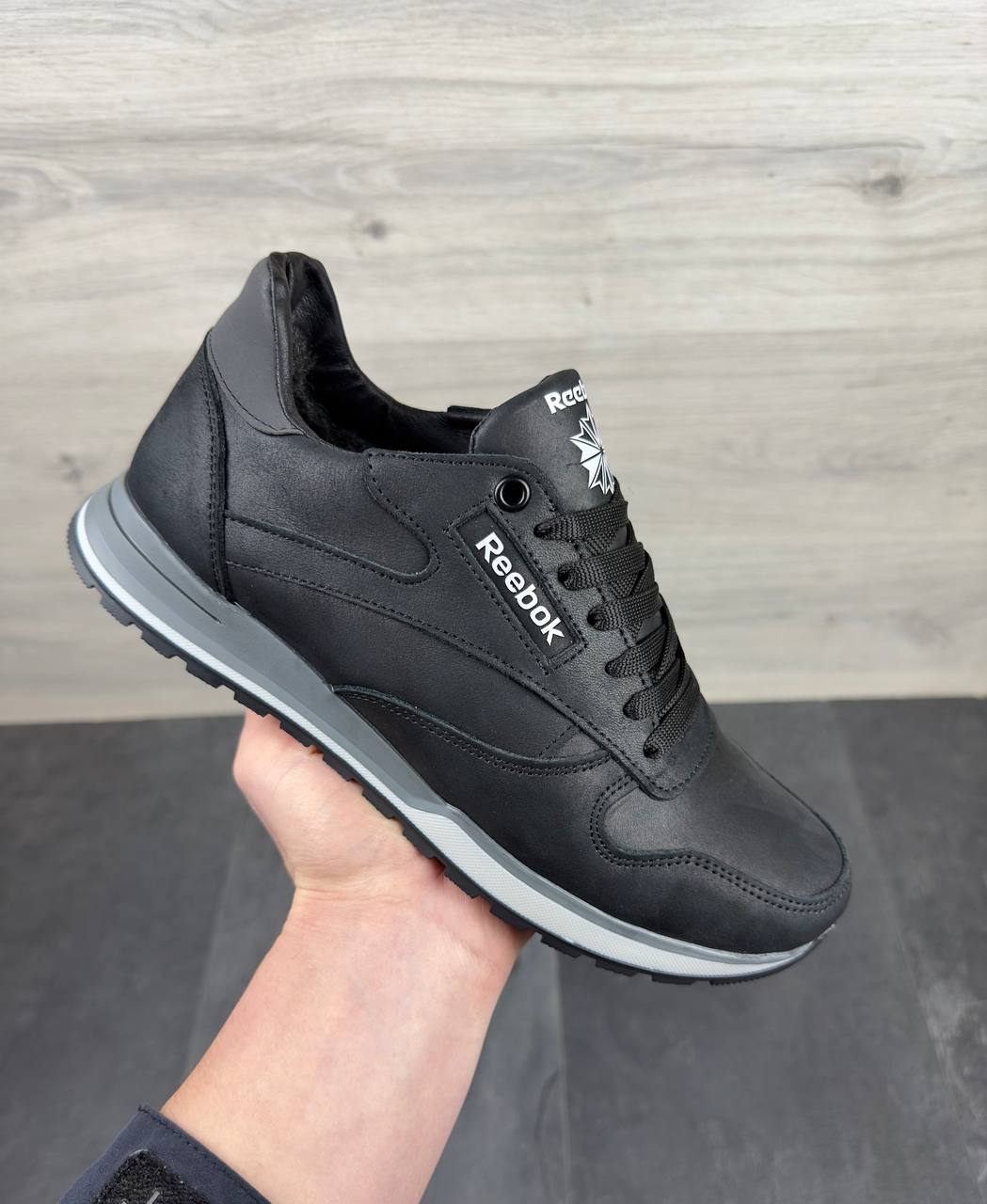 Чоловічі шкіряні зимові кросівки Код: R17 чор/сір/бн - Зображення 3