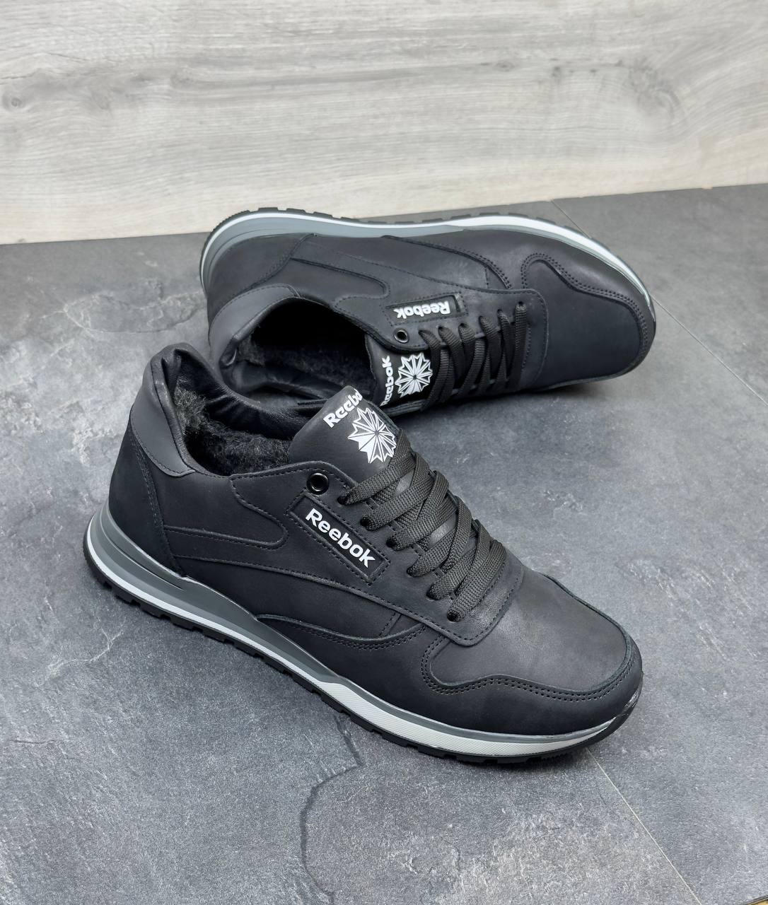 Чоловічі шкіряні зимові кросівки Код: R17 чор/сір/бн - Зображення 5