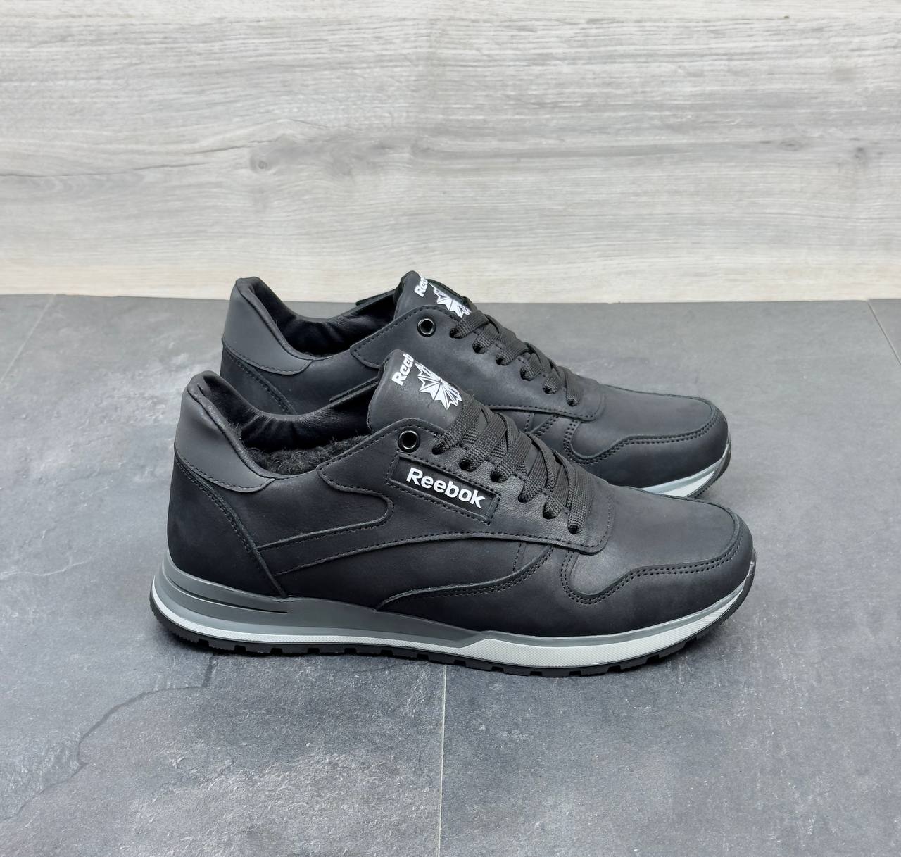 Чоловічі шкіряні зимові кросівки Код: R17 чор/сір/бн - Зображення 6