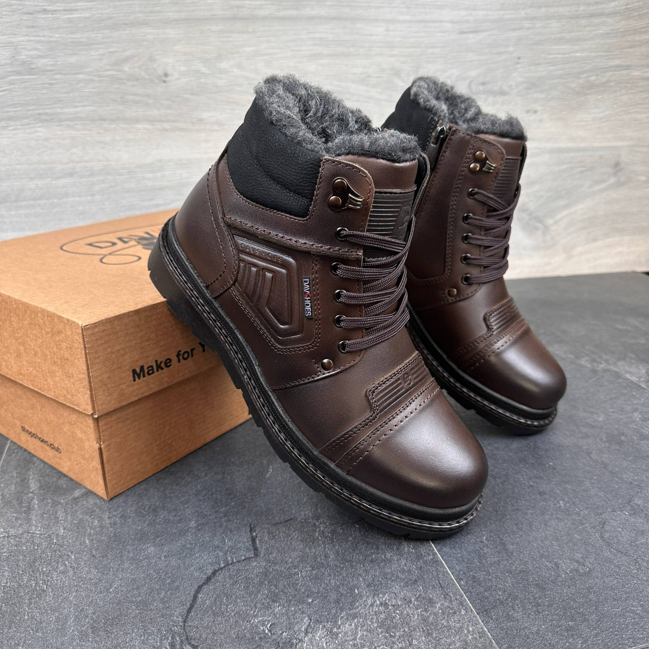 Чоловічі шкіряні зимові черевики (Топ якість) Код: DS 81 кор - Зображення 2