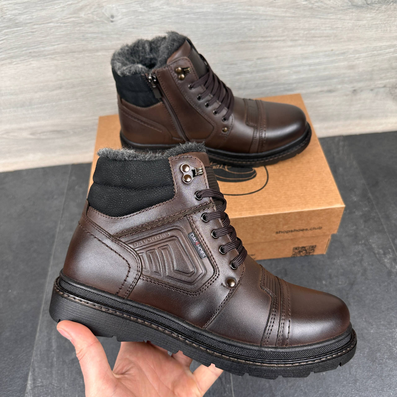 Чоловічі шкіряні зимові черевики (Топ якість) Код: DS 81 кор - Зображення 3