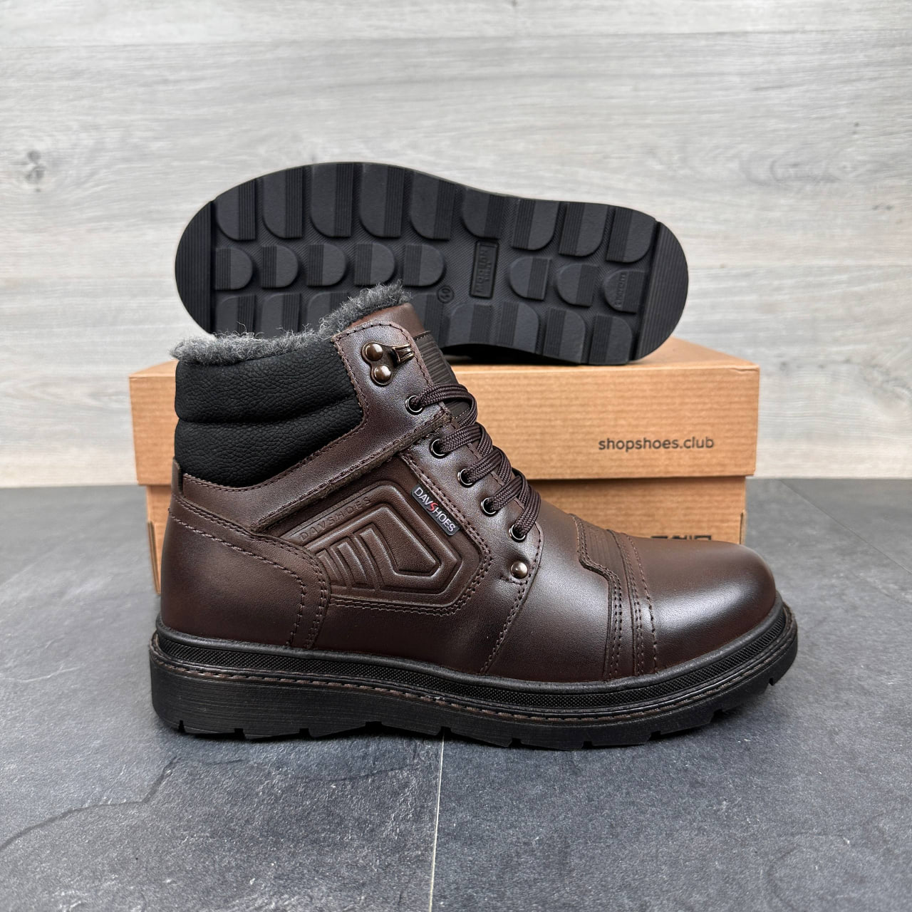 Чоловічі шкіряні зимові черевики (Топ якість) Код: DS 81 кор - Зображення 4