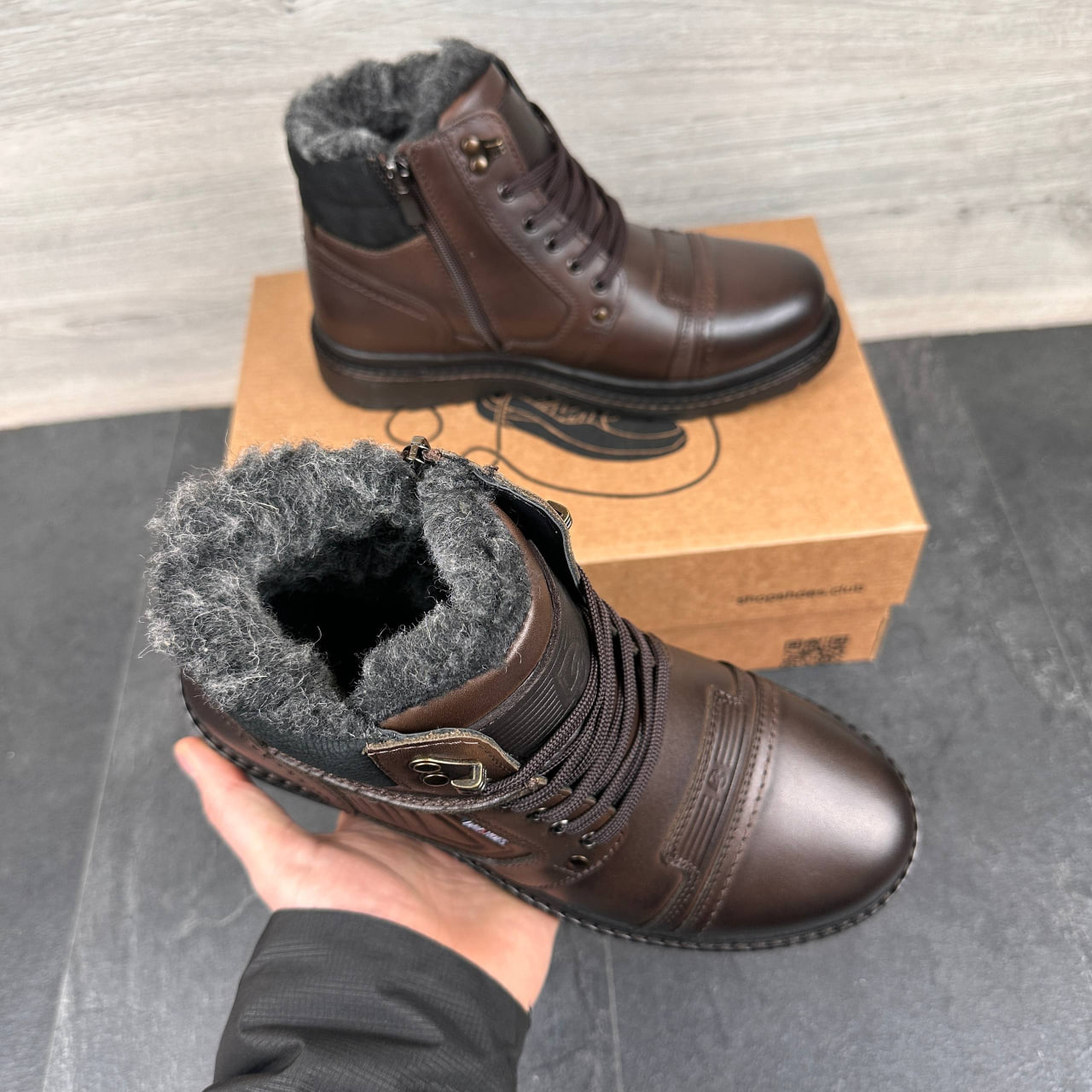 Чоловічі шкіряні зимові черевики (Топ якість) Код: DS 81 кор - Зображення 5