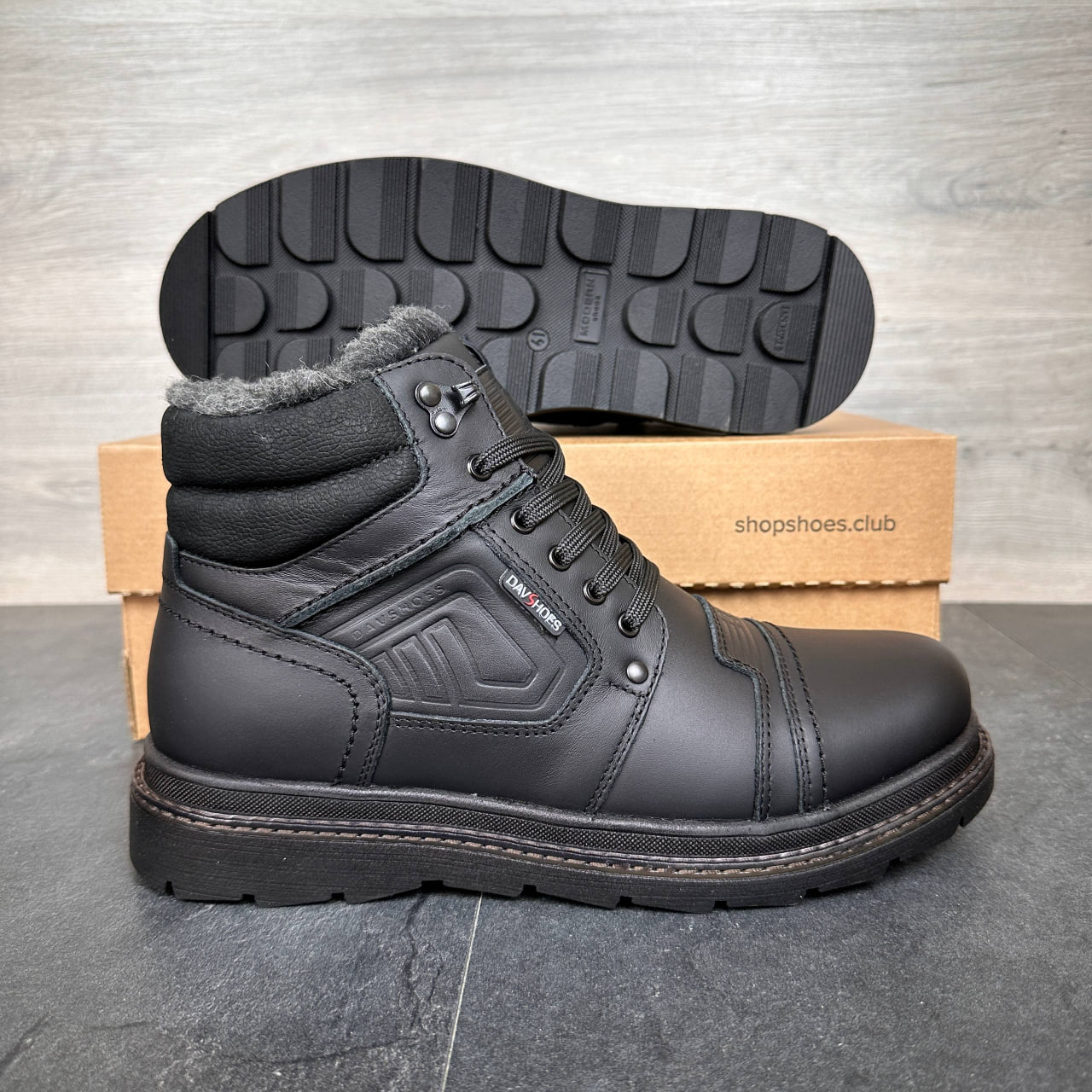 Чоловічі шкіряні зимові черевики (Топ якість) Код: DS 80 чор - Зображення 2