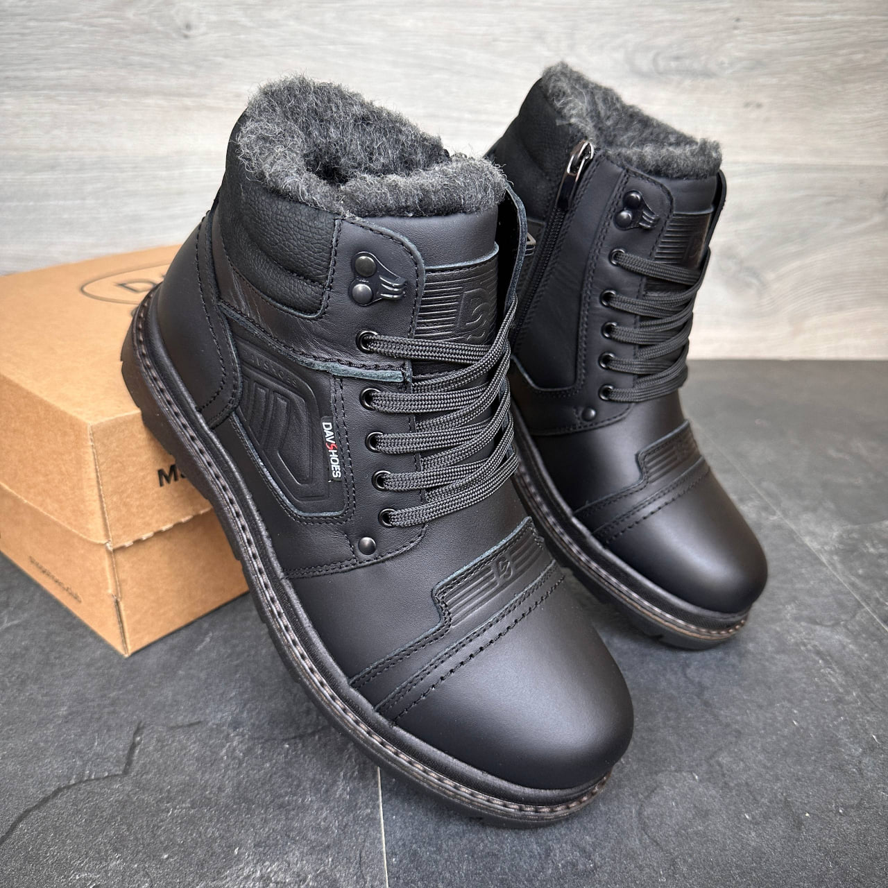 Чоловічі шкіряні зимові черевики (Топ якість) Код: DS 80 чор - Зображення 3