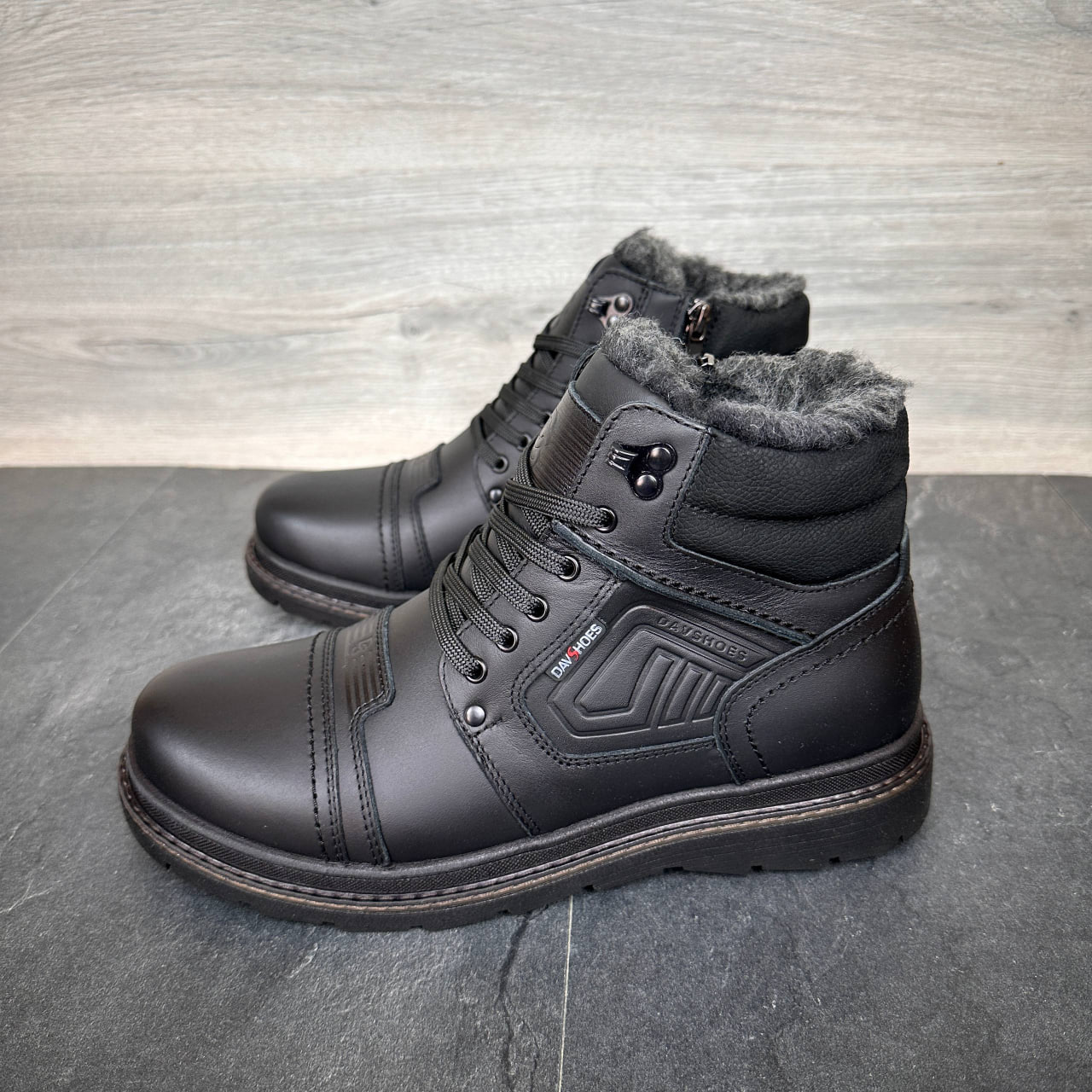 Чоловічі шкіряні зимові черевики (Топ якість) Код: DS 80 чор