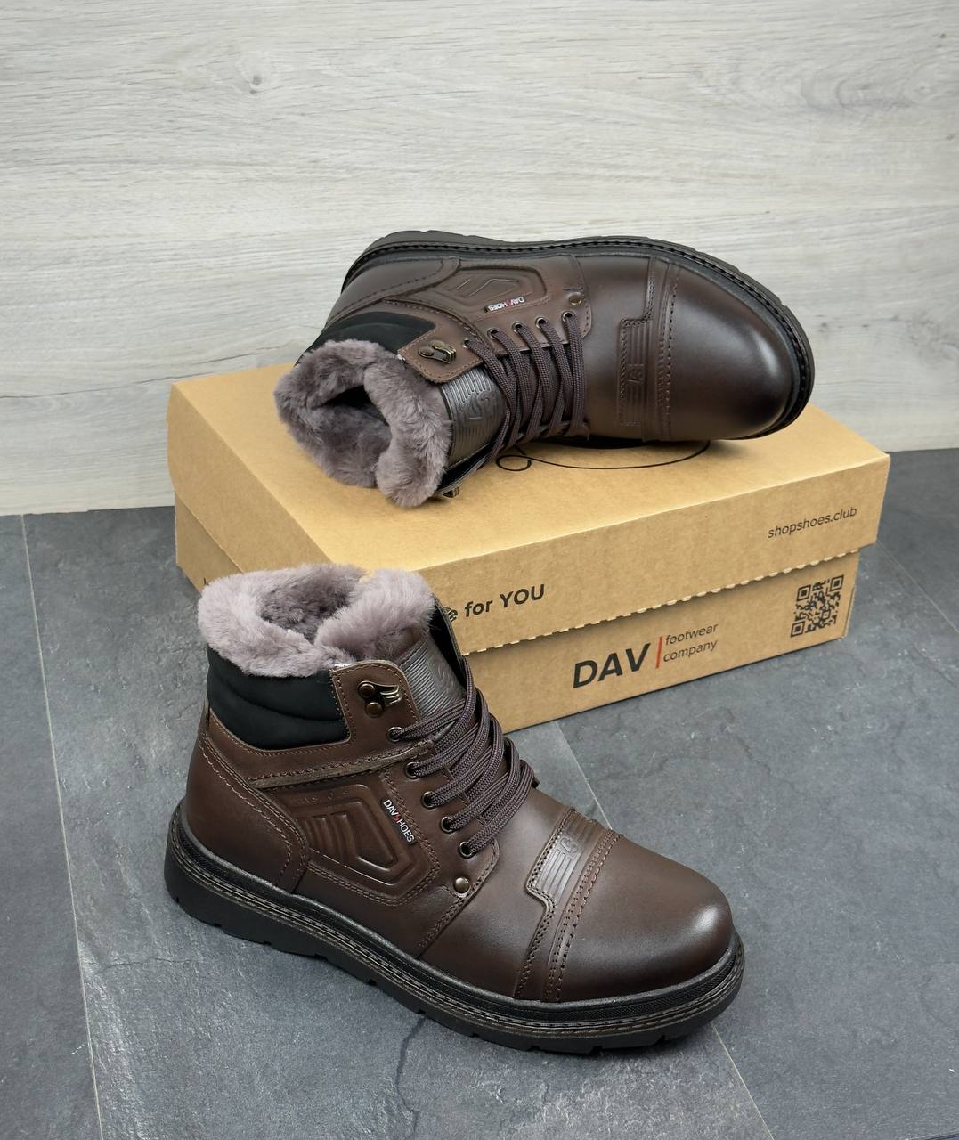 Чоловічі шкіряні зимові черевики (Топ якість) Код: DS-81/1 кор - Зображення 2