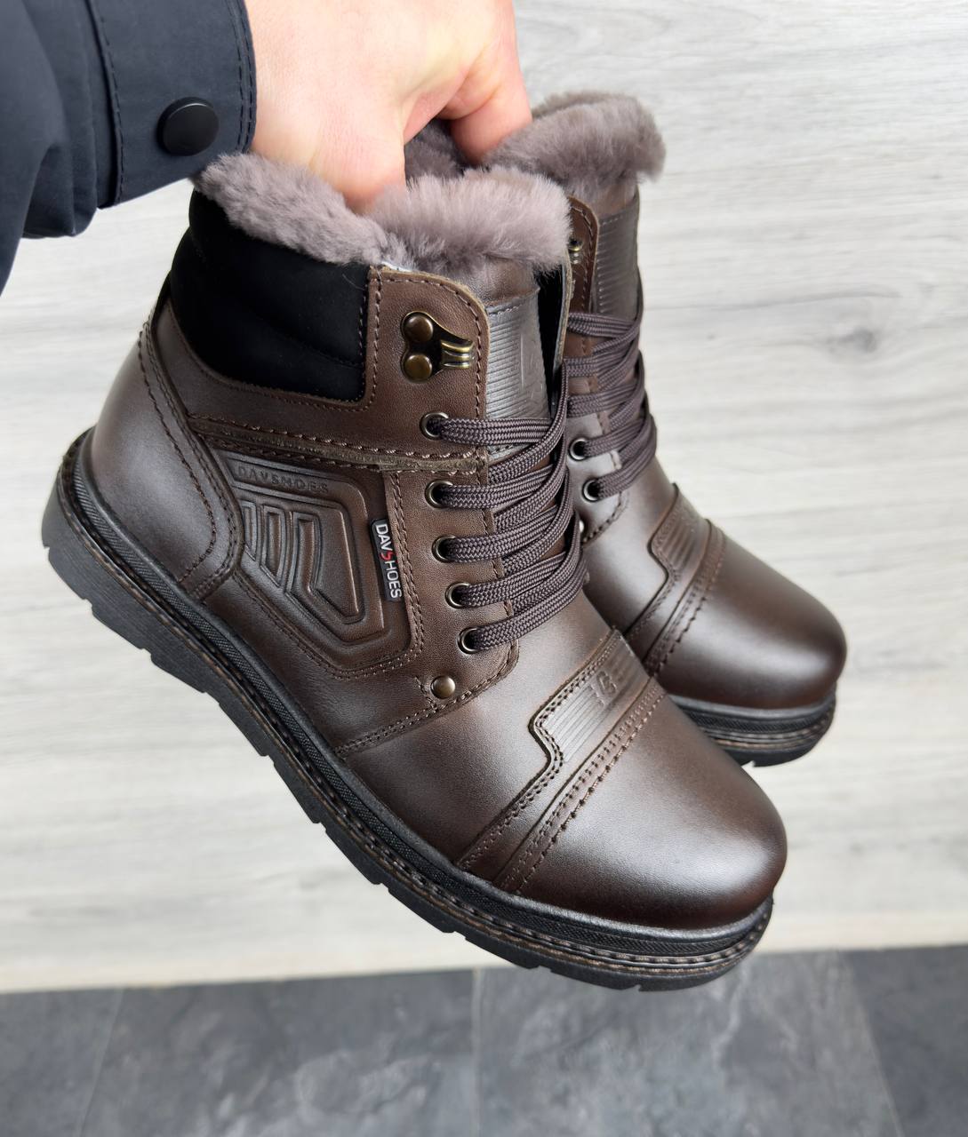Чоловічі шкіряні зимові черевики (Топ якість) Код: DS-81/1 кор - Зображення 4