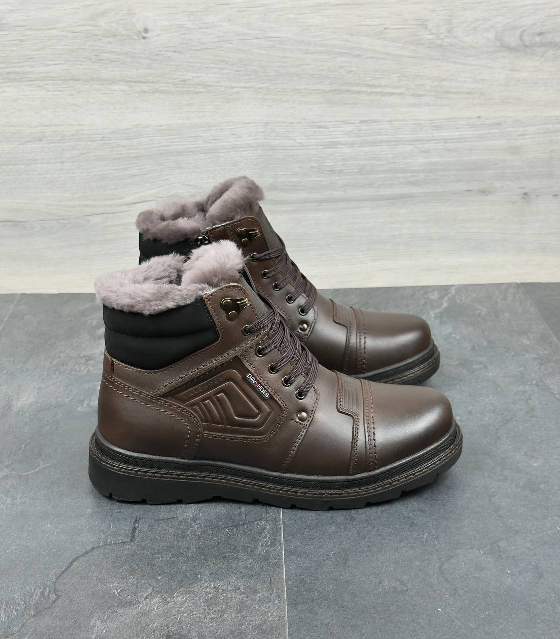 Чоловічі шкіряні зимові черевики (Топ якість) Код: DS-81/1 кор