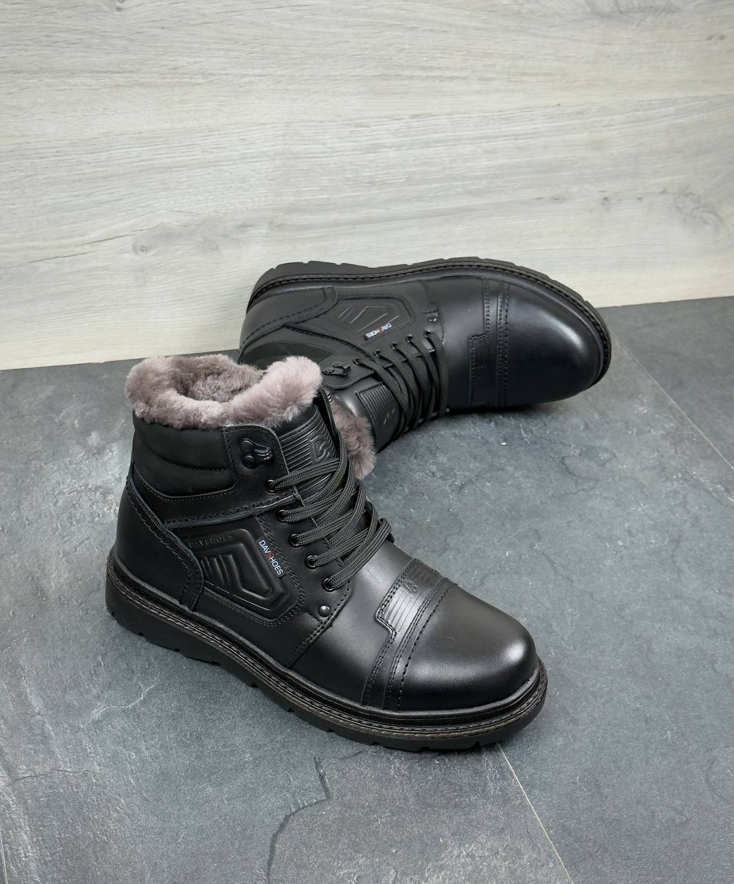 Чоловічі шкіряні зимові черевики (Топ якість) Код: DS-80/1 чорний - Зображення 2
