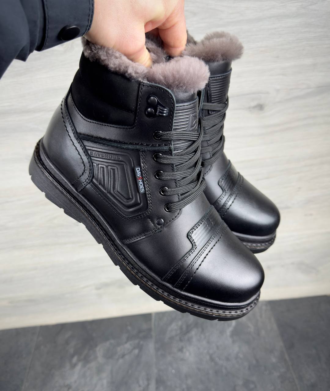 Чоловічі шкіряні зимові черевики (Топ якість) Код: DS-80/1 чорний - Зображення 3
