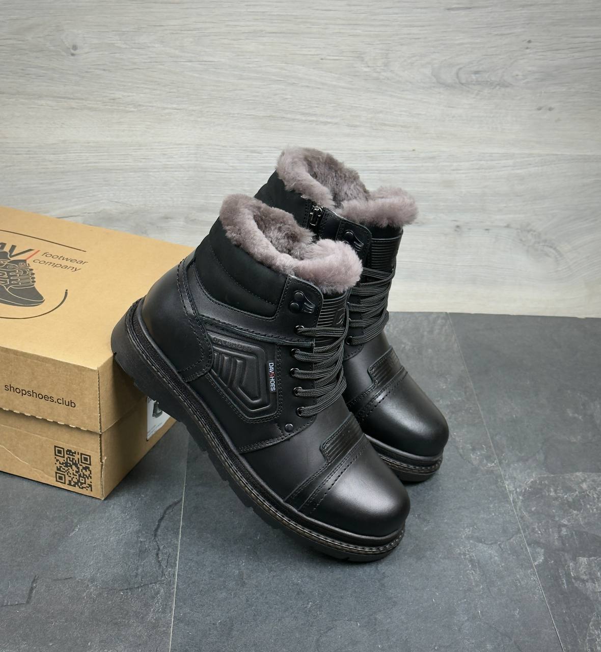 Чоловічі шкіряні зимові черевики (Топ якість) Код: DS-80/1 чорний - Зображення 4