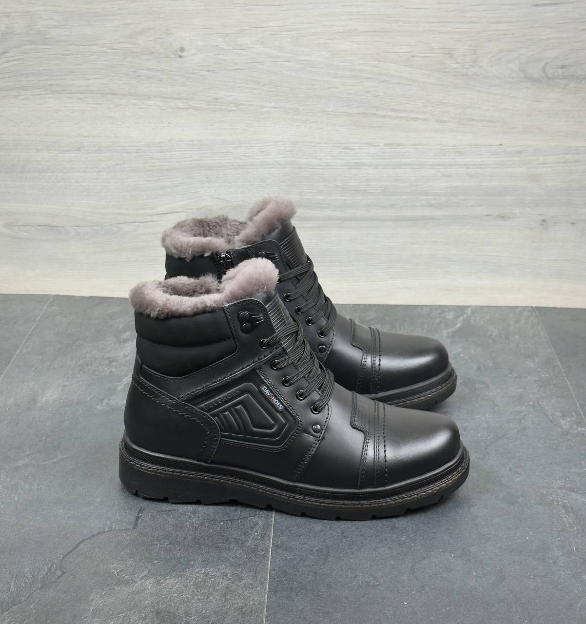 Чоловічі шкіряні зимові черевики (Топ якість) Код: DS-80/1 чорний - Зображення 6