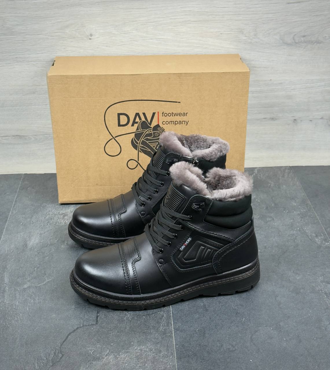 Чоловічі шкіряні зимові черевики (Топ якість) Код: DS-80/1 чорний