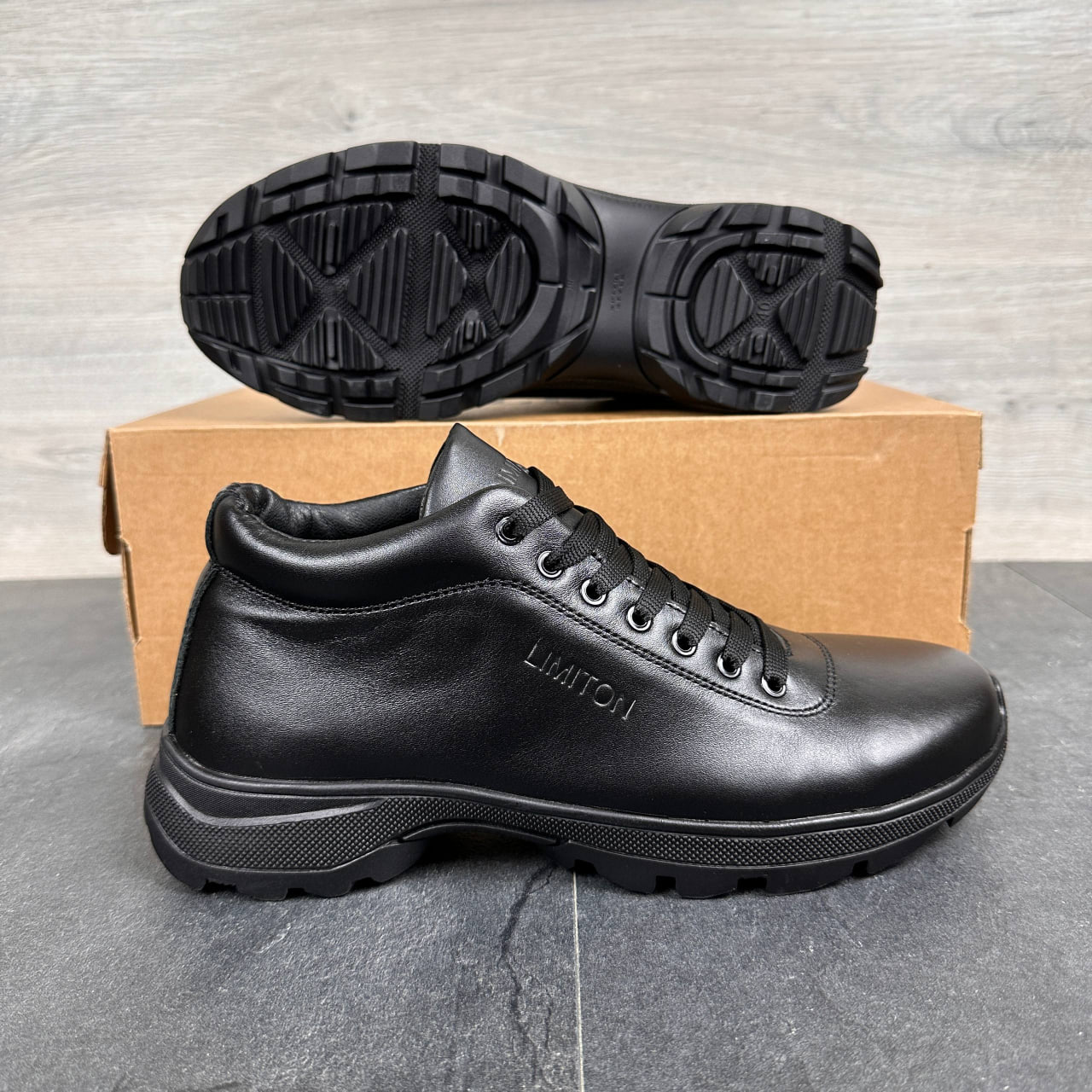 Чоловічі зимові шкіряні черевики Код: Б3035 чорний - Зображення 2