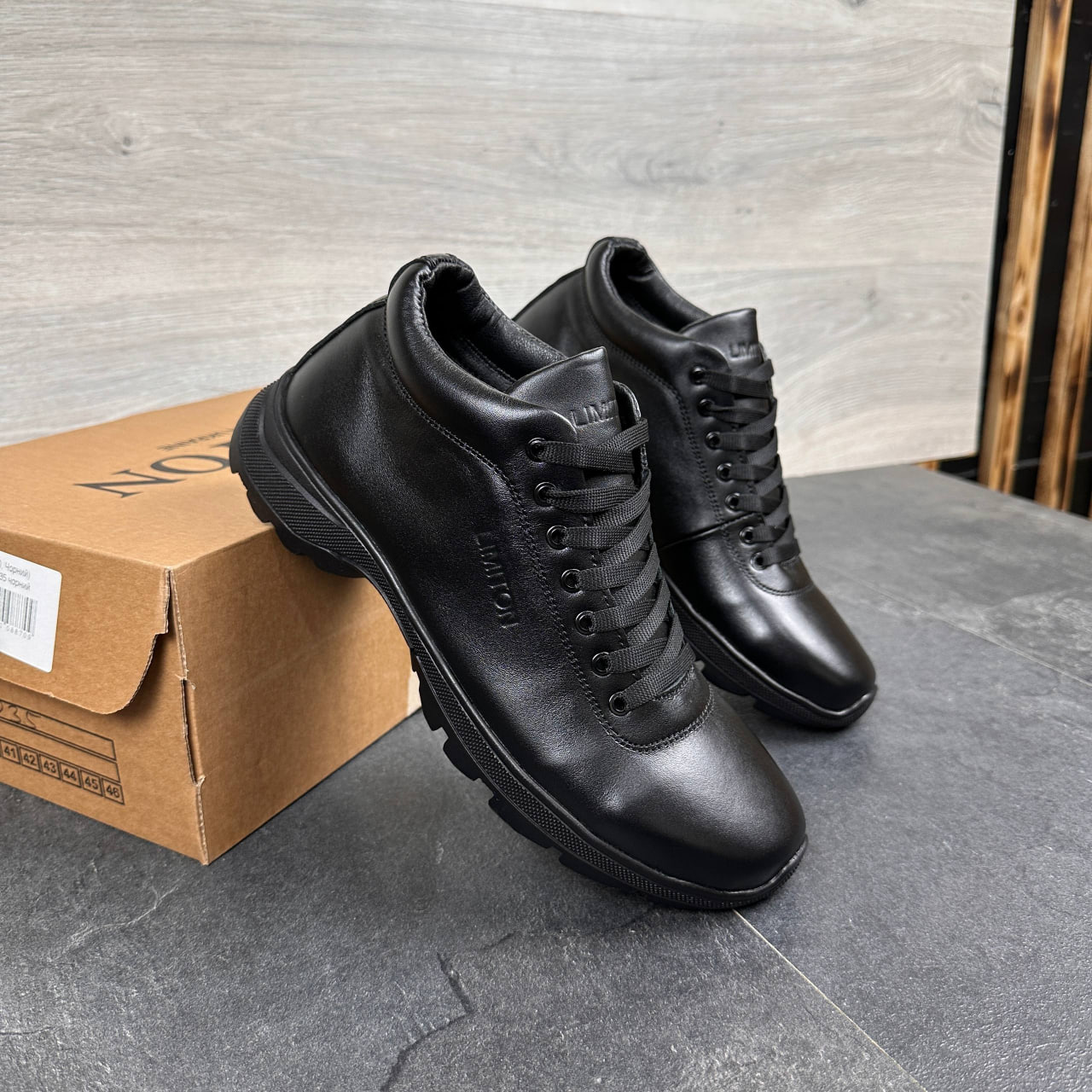 Чоловічі зимові шкіряні черевики Код: Б3035 чорний - Зображення 3