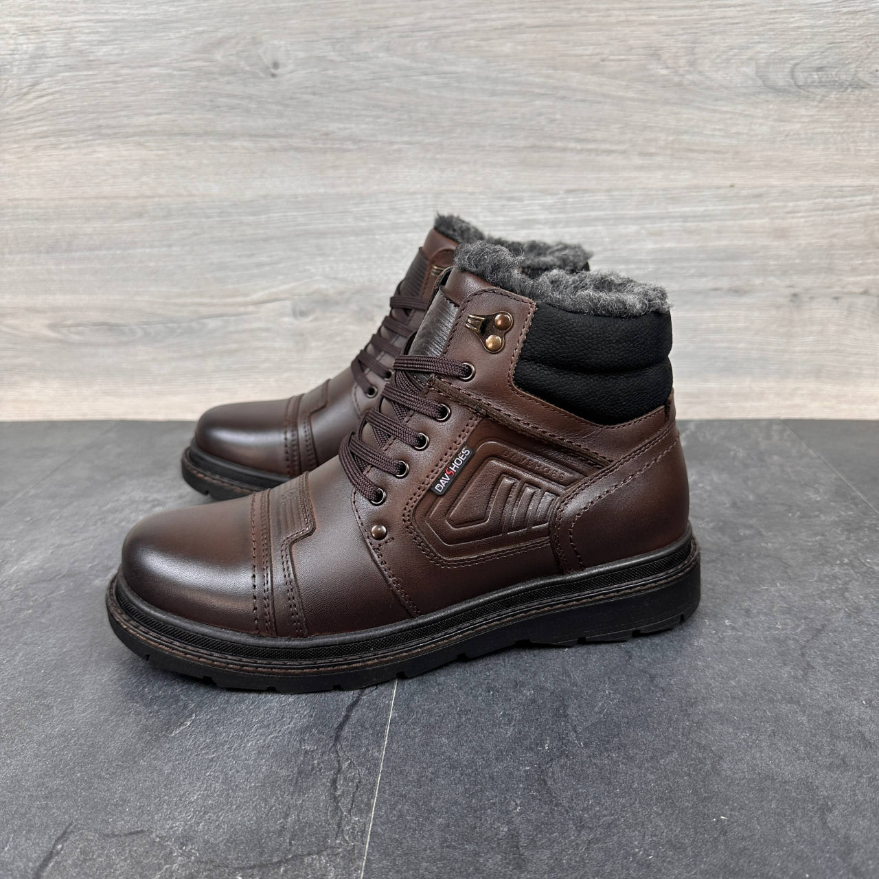 Чоловічі шкіряні зимові черевики (Топ якість) Код: DS 81 кор