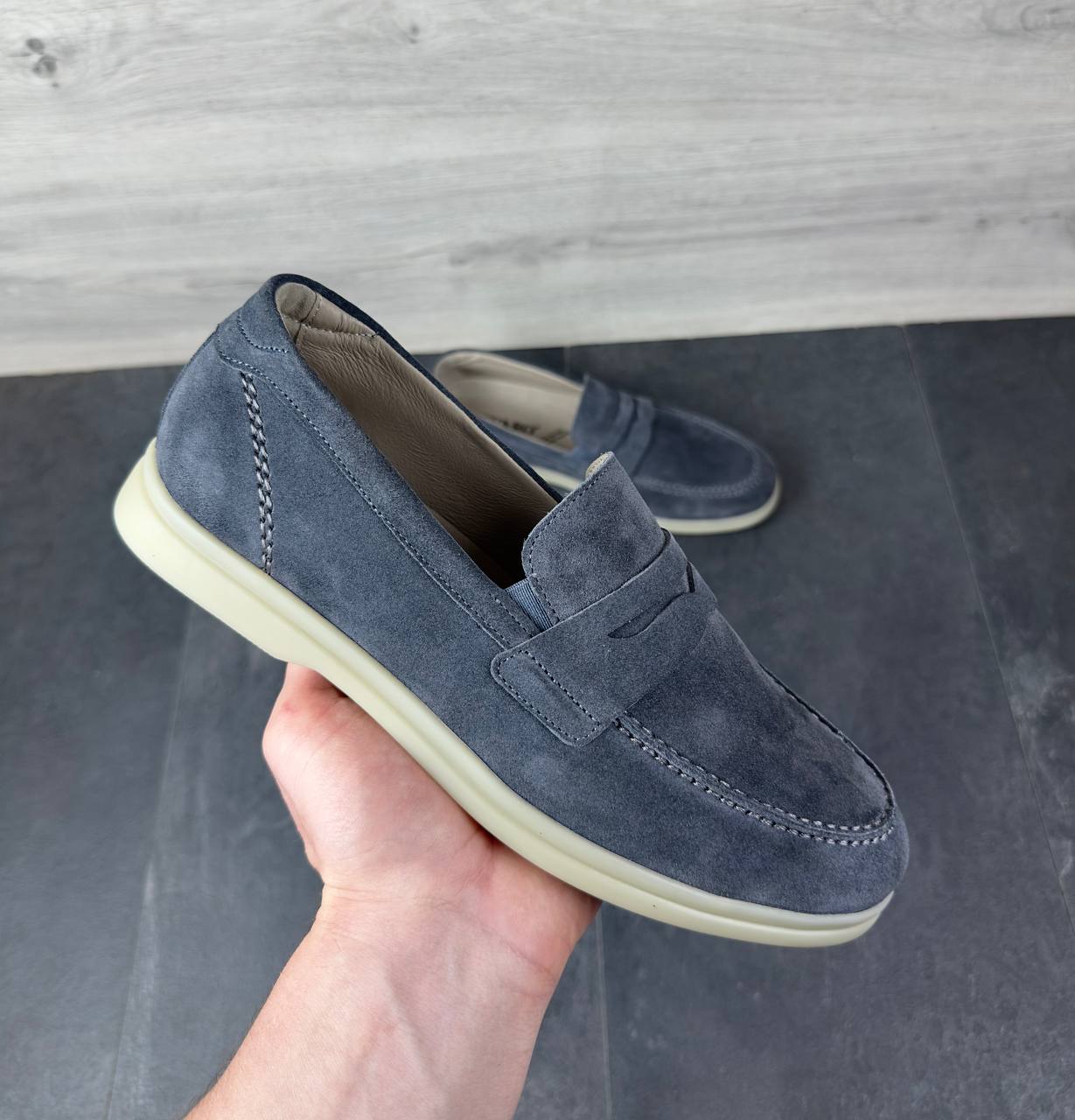 Чоловічі замшеві лофери (топ якість) Код: 688/5 сірий - Зображення 5