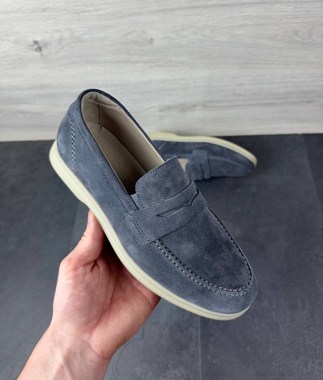 Чоловічі замшеві лофери (топ якість) Код: 688/5 сірий - Зображення 7