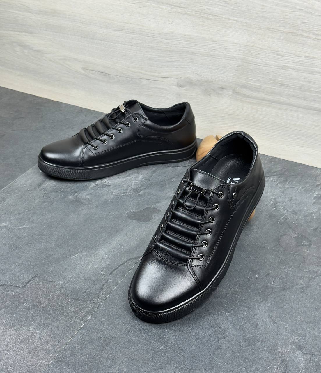 Чоловічі шкіряні напівчеревики (топ-якість) Код: V330 чор - Зображення 2