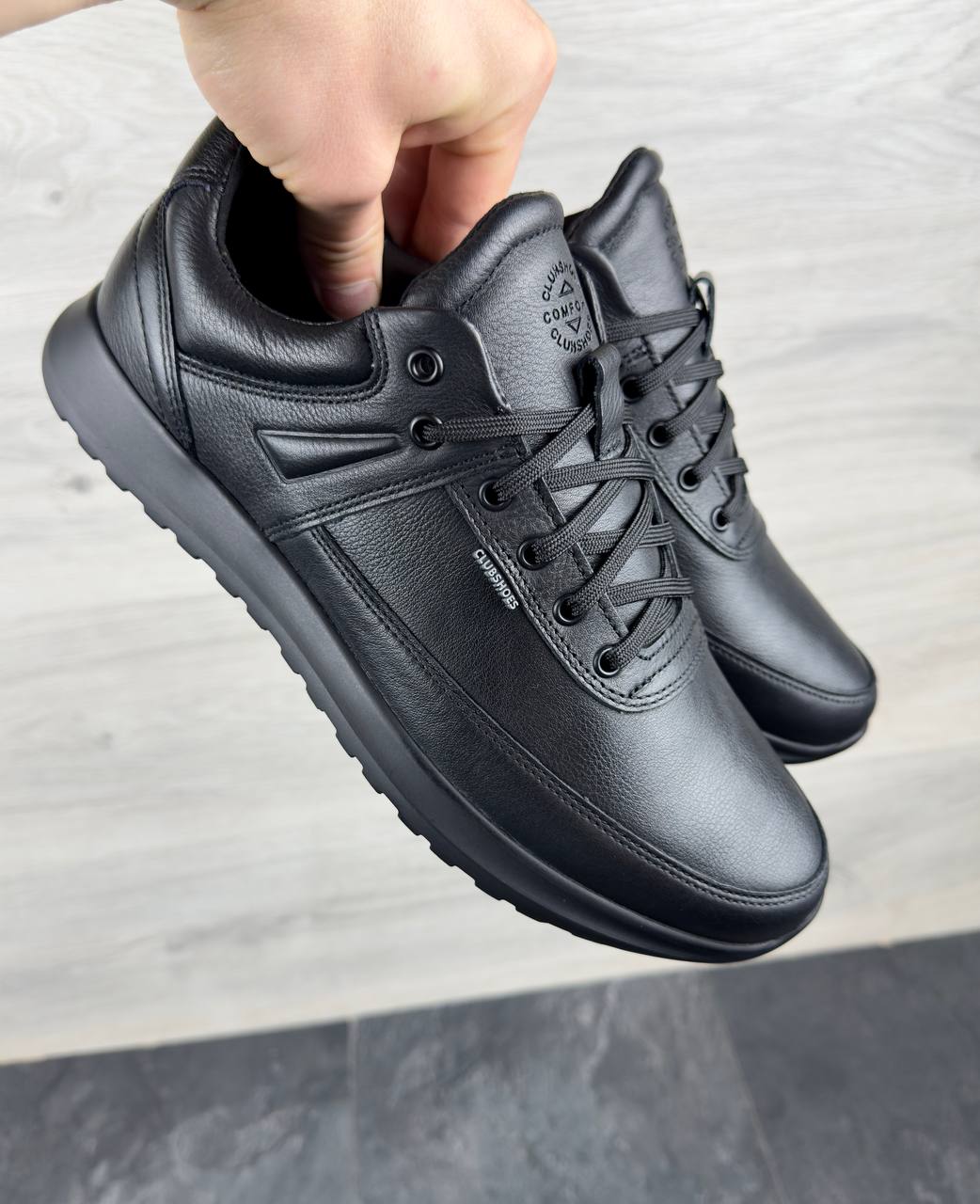 Чоловічі шкіряні кросівки (Топ якість) Код: 209 чорний - Зображення 2