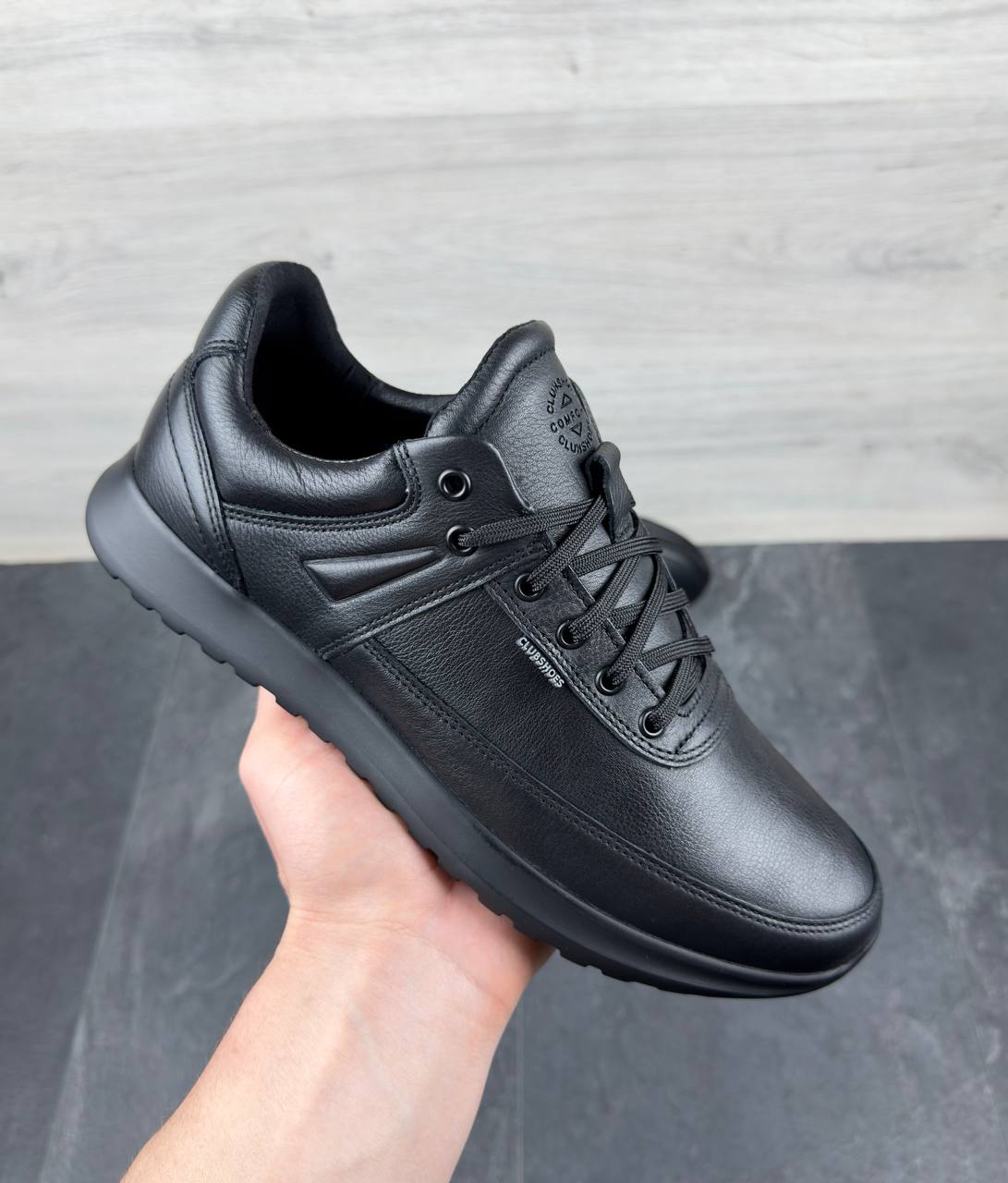 Чоловічі шкіряні кросівки (Топ якість) Код: 209 чорний - Зображення 5
